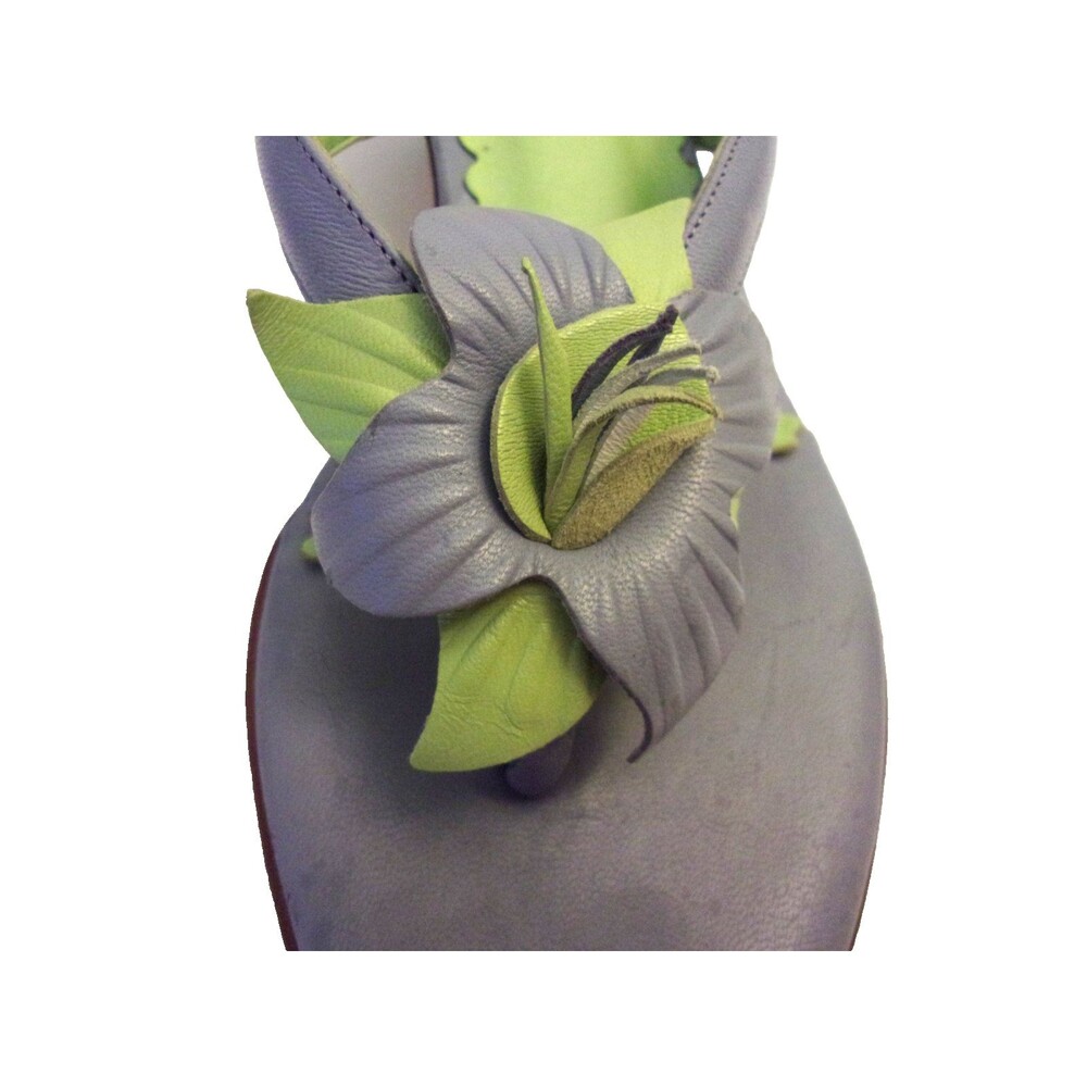 Lilly Pulitzer Floral Thong Kitten Heal Sandals Lavender Lime Sz. 8.5 M Leather - Picture 2 of 8